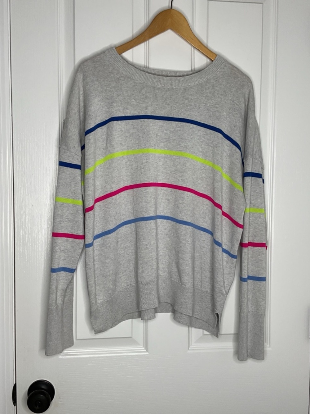 Vineyard Vines Gray Striped Crewneck Sweater Women L Cotton Blnd Academia Preppy
